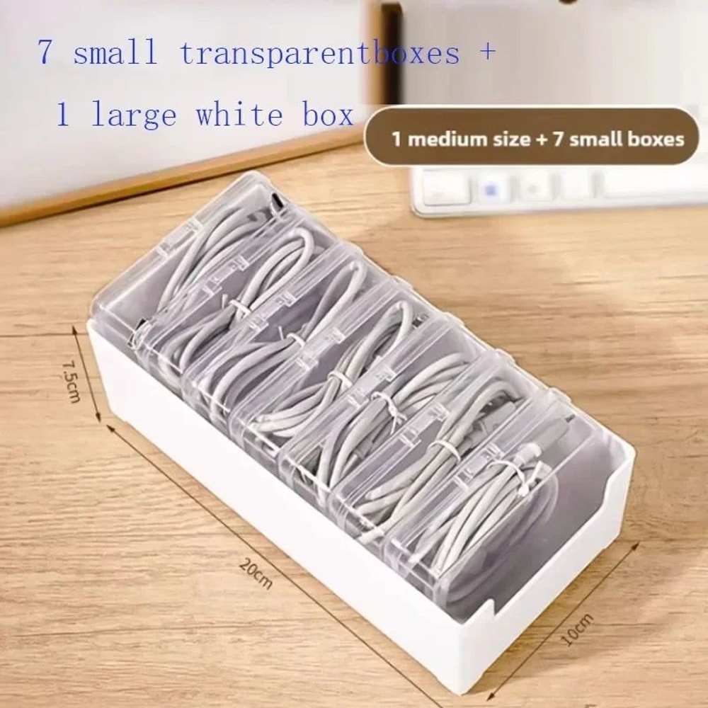 Transparent Divided Grid Cable Organizer Box For Charging Cords Accessories 7