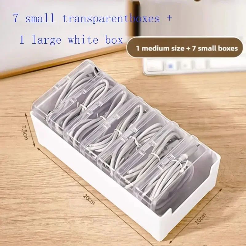 Transparent Divided Grid Cable Organizer Box For Charging Cords Accessories 7