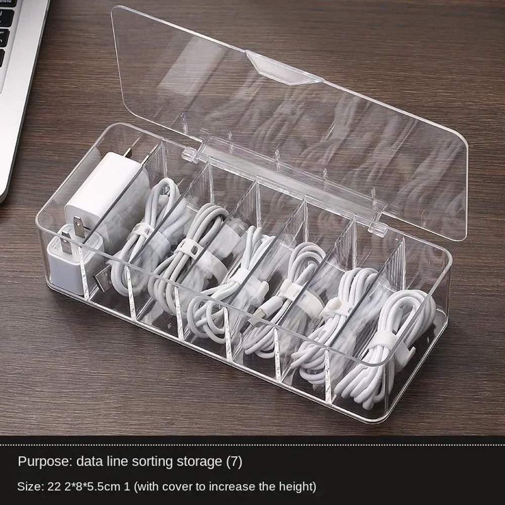 Transparent Divided Grid Cable Organizer Box For Charging Cords Accessories 9
