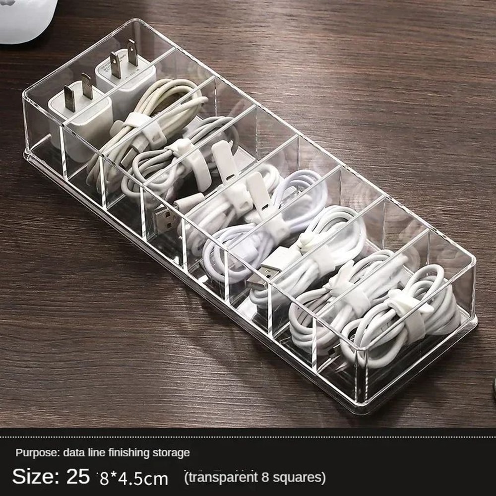 Transparent Divided Grid Cable Organizer Box For Charging Cords Accessories 11