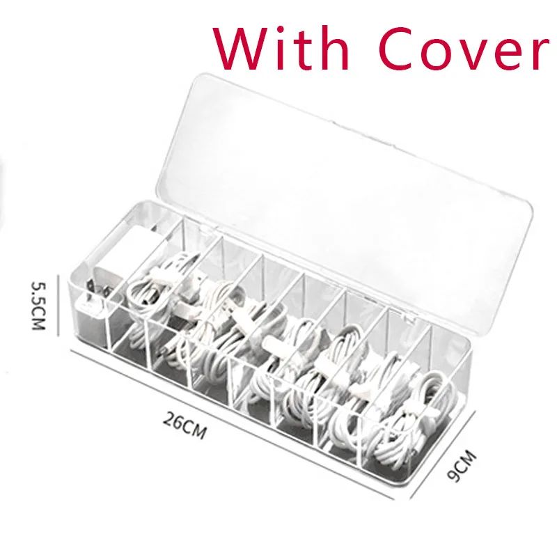Transparent Divided Grid Cable Organizer Box For Charging Cords Accessories 6