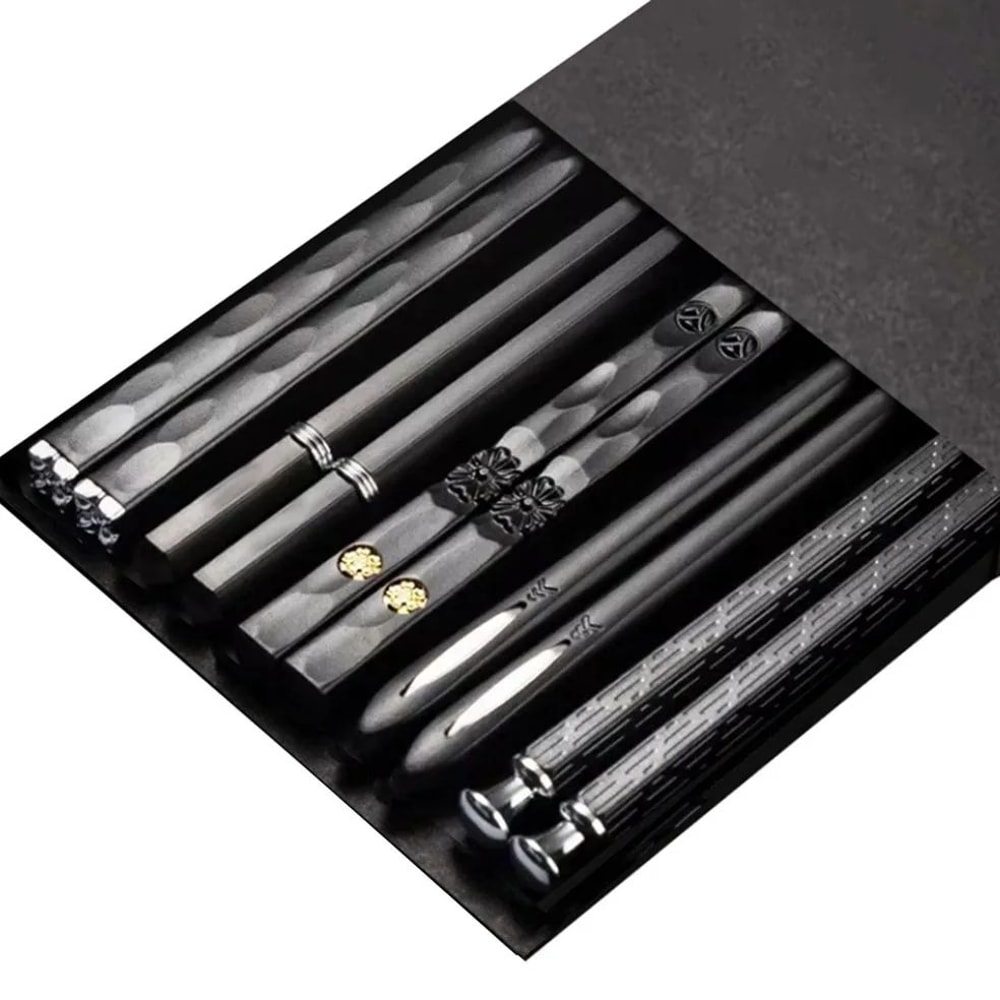 SleekPro Japanese Reusable Chopsticks Set 5 Pairs NonSlip Alloy Sushi Noodle Sticks 10