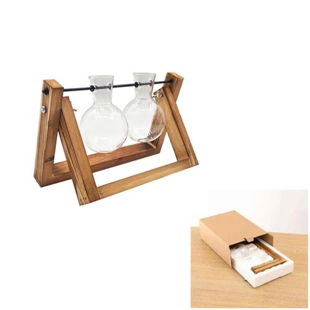 Heart Frame Hydroponic Plant Vase Vintage Wooden Glass Tabletop Flower Vase For Modern Home Decor 8