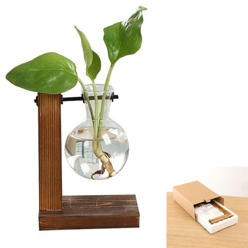 Heart Frame Hydroponic Plant Vase Vintage Wooden Glass Tabletop Flower Vase For Modern Home Decor 9