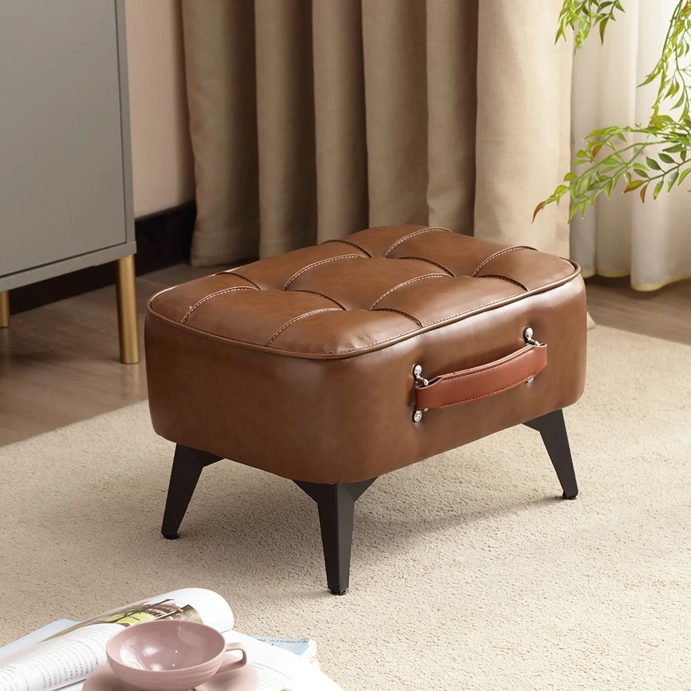 Minimalist Plush Short Stool Ottoman Super Soft Shoe Bench For Living Room Entryway 5