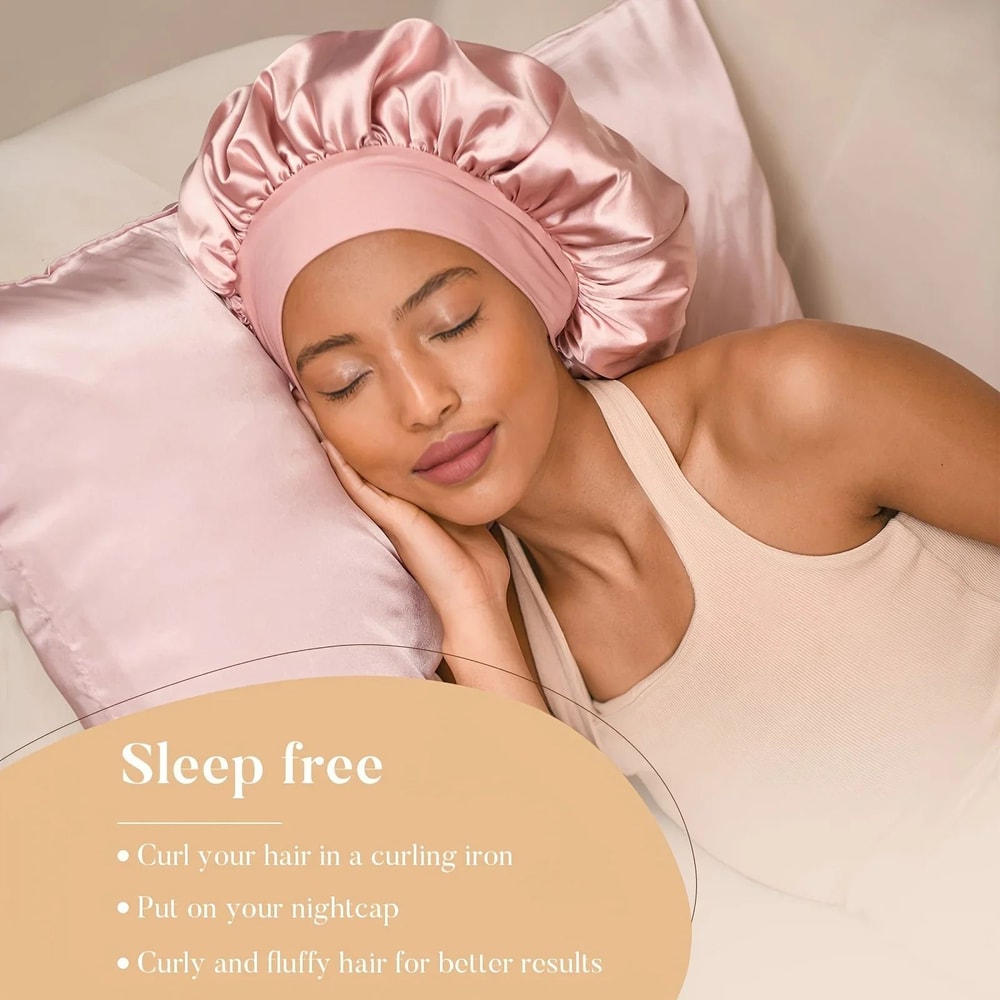 SilkSleep Heatless Curling Headband Satin Bonnet Set For Overnight Waves 1