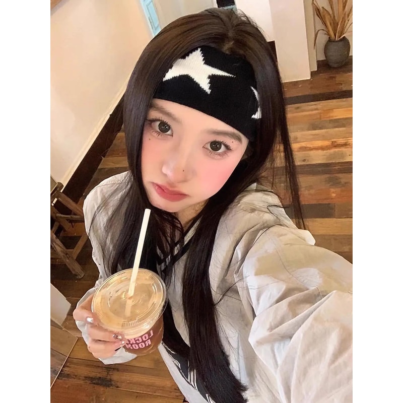 Black White Star Non Slip Headband For Women Soft Yoga Workout Hair Wrap 1