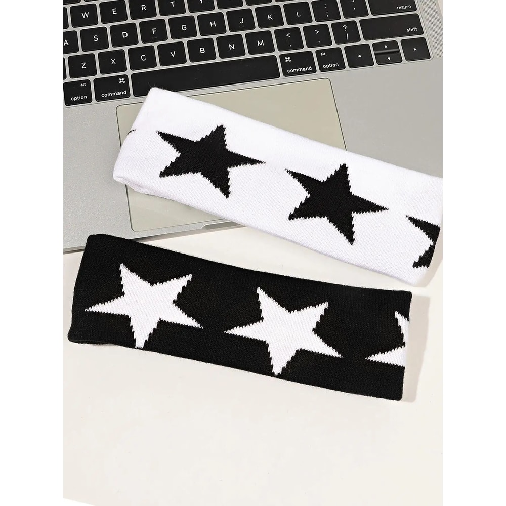 Black White Star Non Slip Headband For Women Soft Yoga Workout Hair Wrap 2