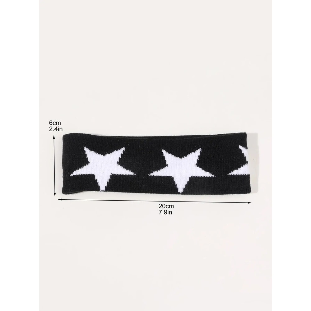 Black White Star Non Slip Headband For Women Soft Yoga Workout Hair Wrap 5