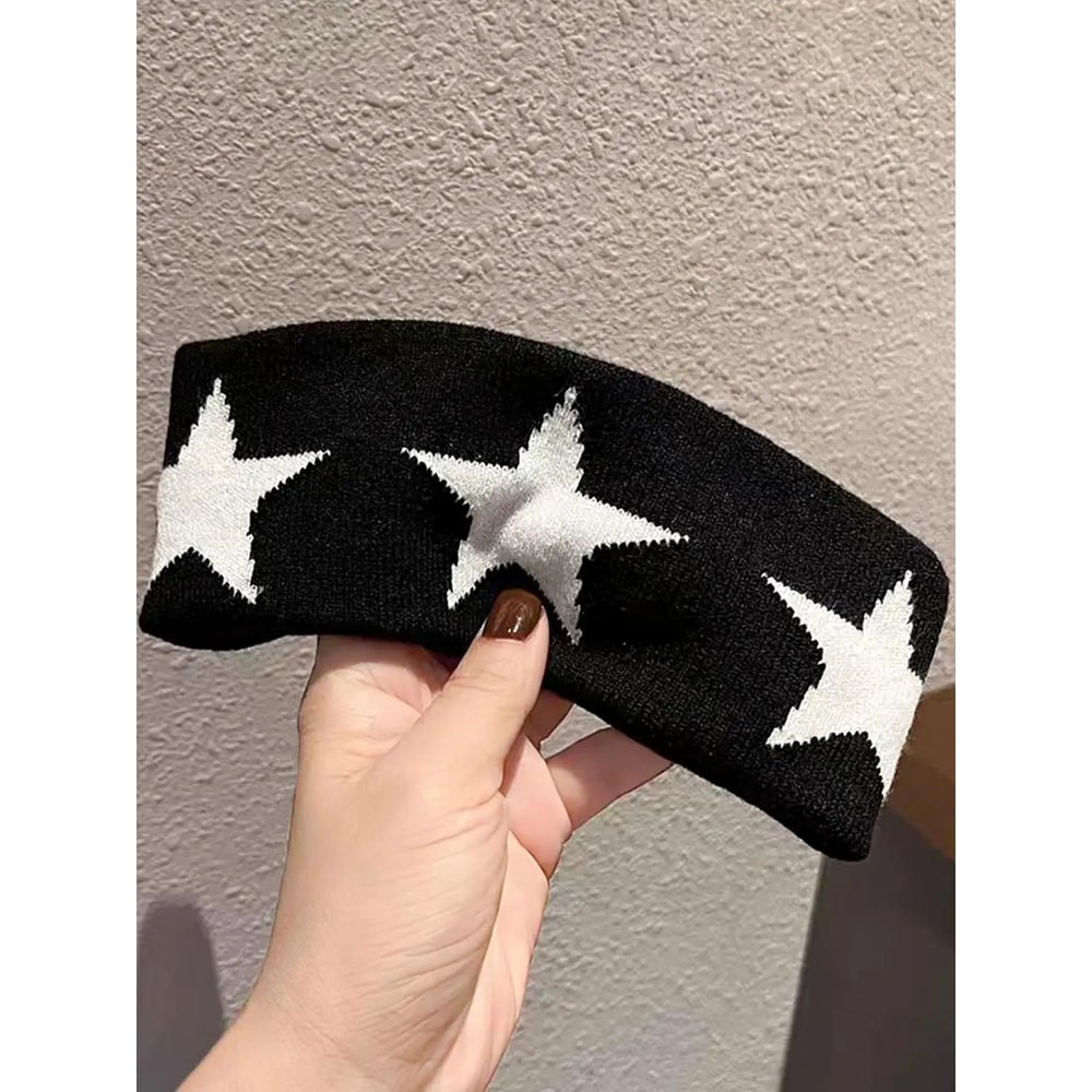 Black White Star Non Slip Headband For Women Soft Yoga Workout Hair Wrap 6