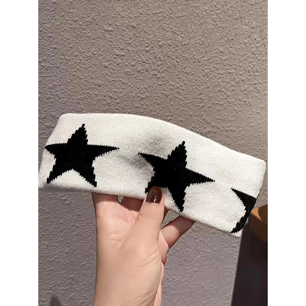 Black White Star Non Slip Headband For Women Soft Yoga Workout Hair Wrap 10