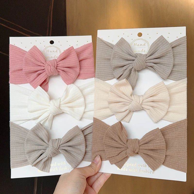 SoftStretch Baby Girl Bow Headbands 3Pack Newborn Turban Hair Wrap Set 1