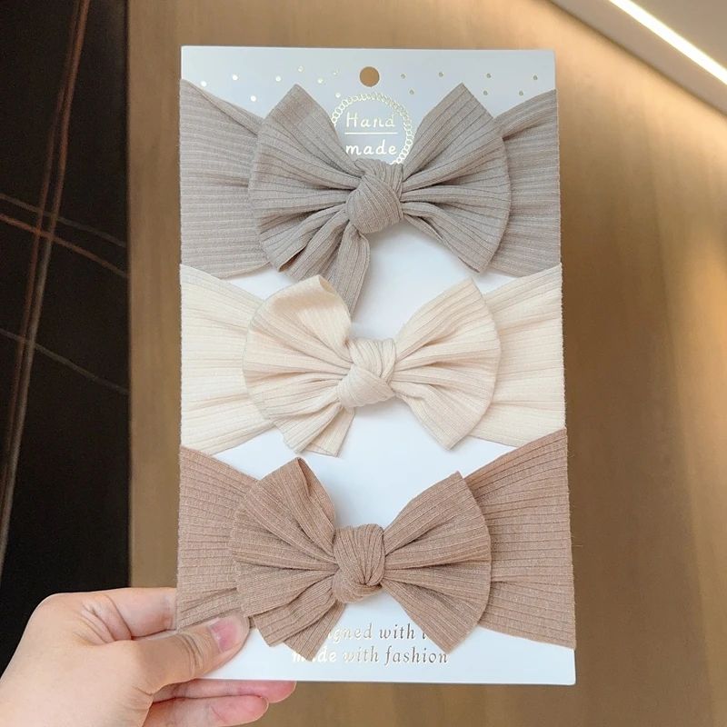 SoftStretch Baby Girl Bow Headbands 3Pack Newborn Turban Hair Wrap Set 6