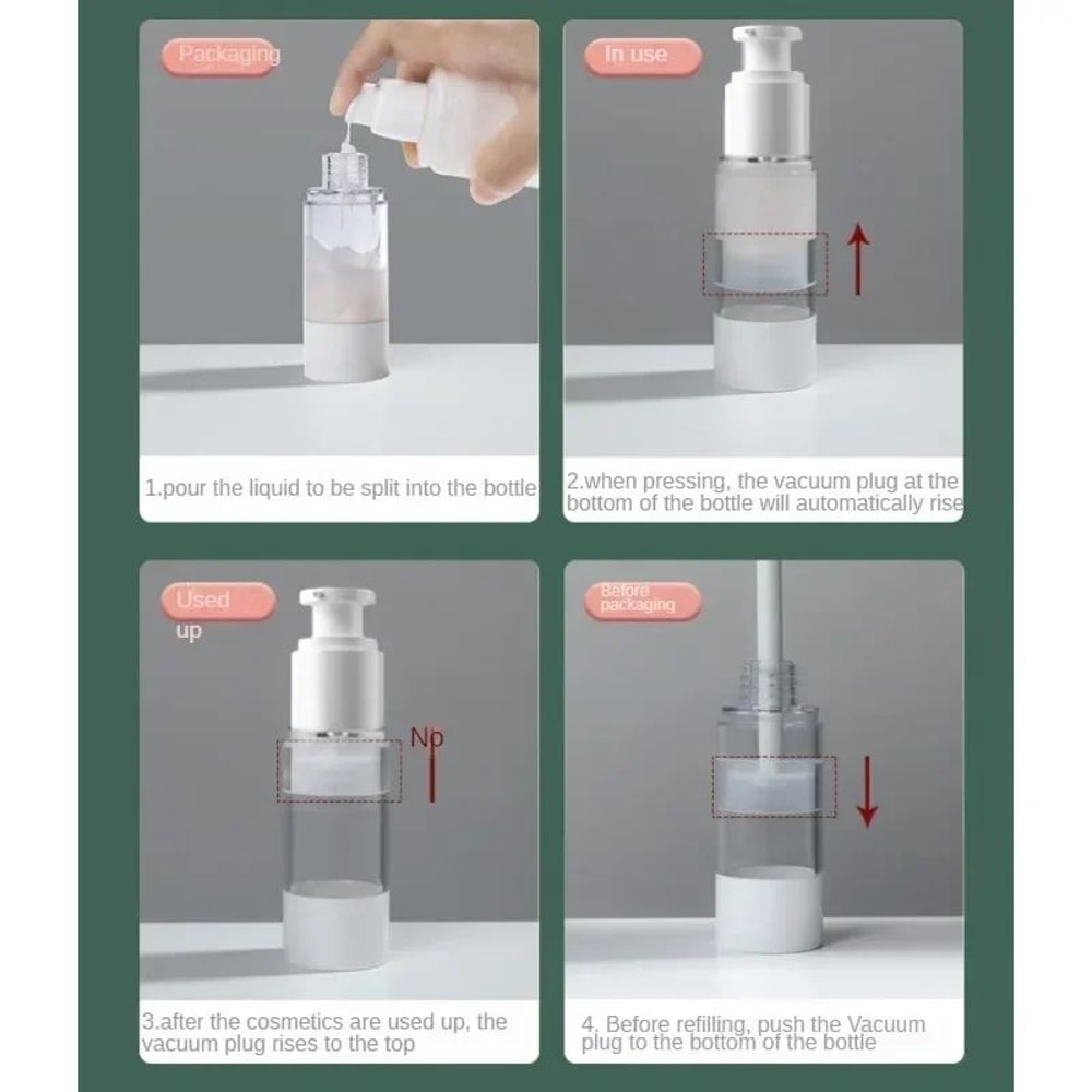 Airless Travel Pump Bottle Set Refillable Cosmetic Cream Lotion Dispenser 15ml30ml50ml 3