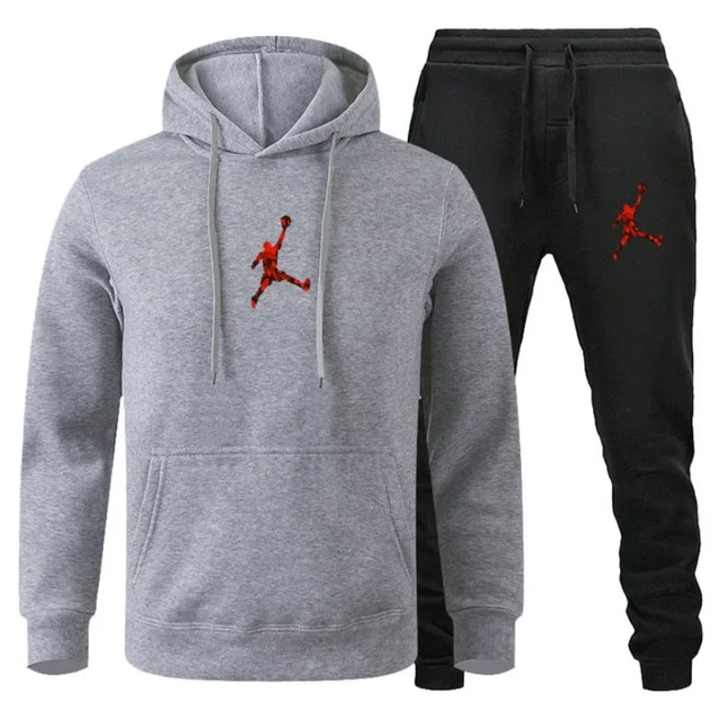 Men Autumn Winter Jogging Set Warm Sweatshirt Pants Sportswear 23
