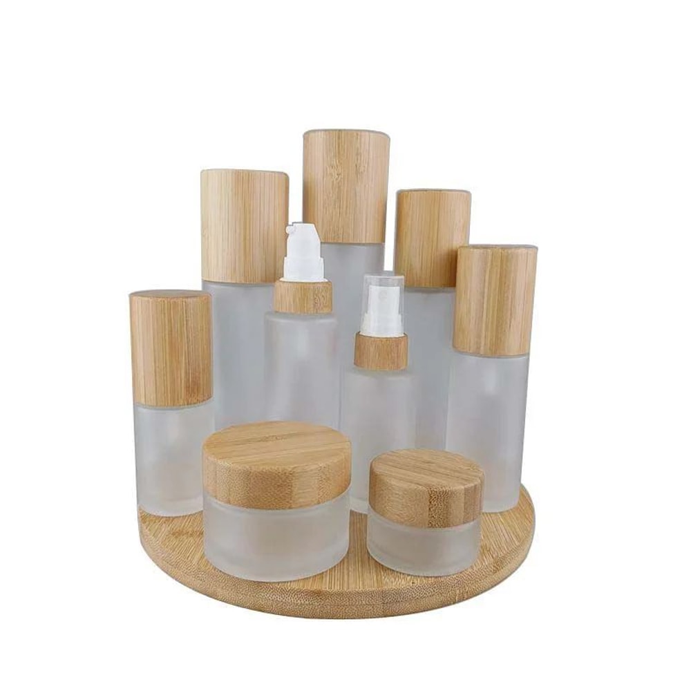 Frosted Glass Spray Bottle With Bamboo Lid Refillable Fine Mist Lotion Toner Dispenser 1