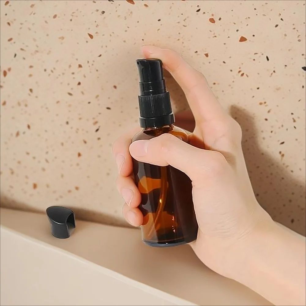 AmberGuard Refillable Glass Lotion Pump Bottles 30ml Travel Size Dispensers For Skincare Shampoo 2