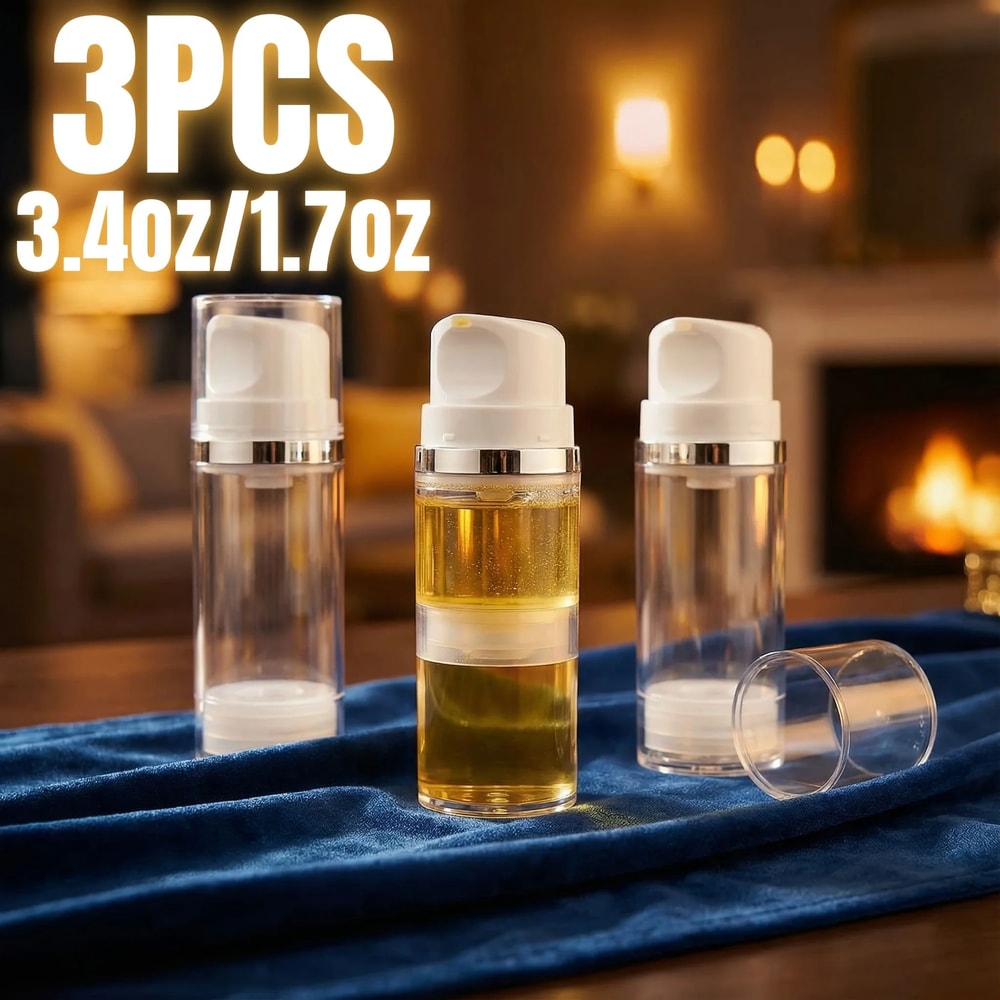3Pack Airless Pump Bottles For Travel Refillable Cosmetic Lotion Dispensers 0