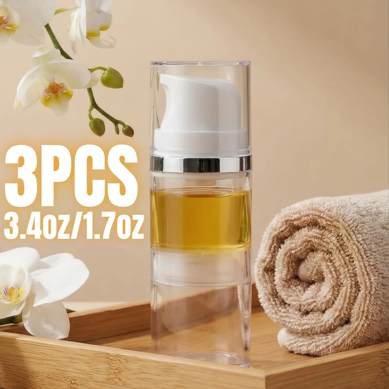 3Pack Airless Pump Bottles For Travel Refillable Cosmetic Lotion Dispensers 1