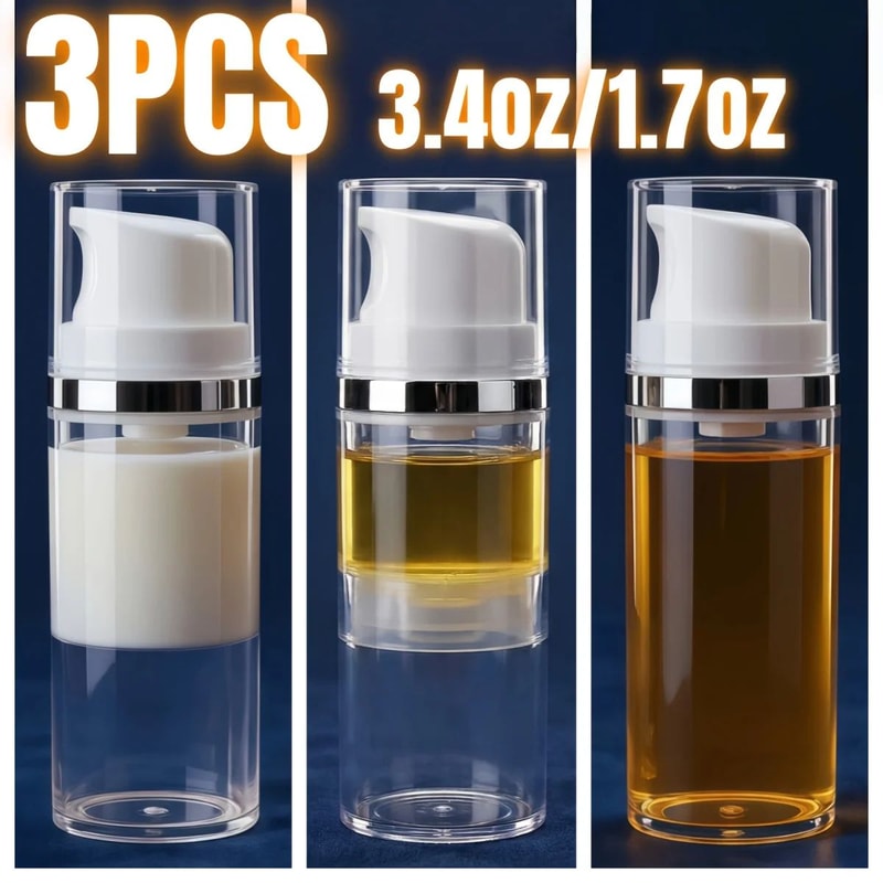 3Pack Airless Pump Bottles For Travel Refillable Cosmetic Lotion Dispensers 2