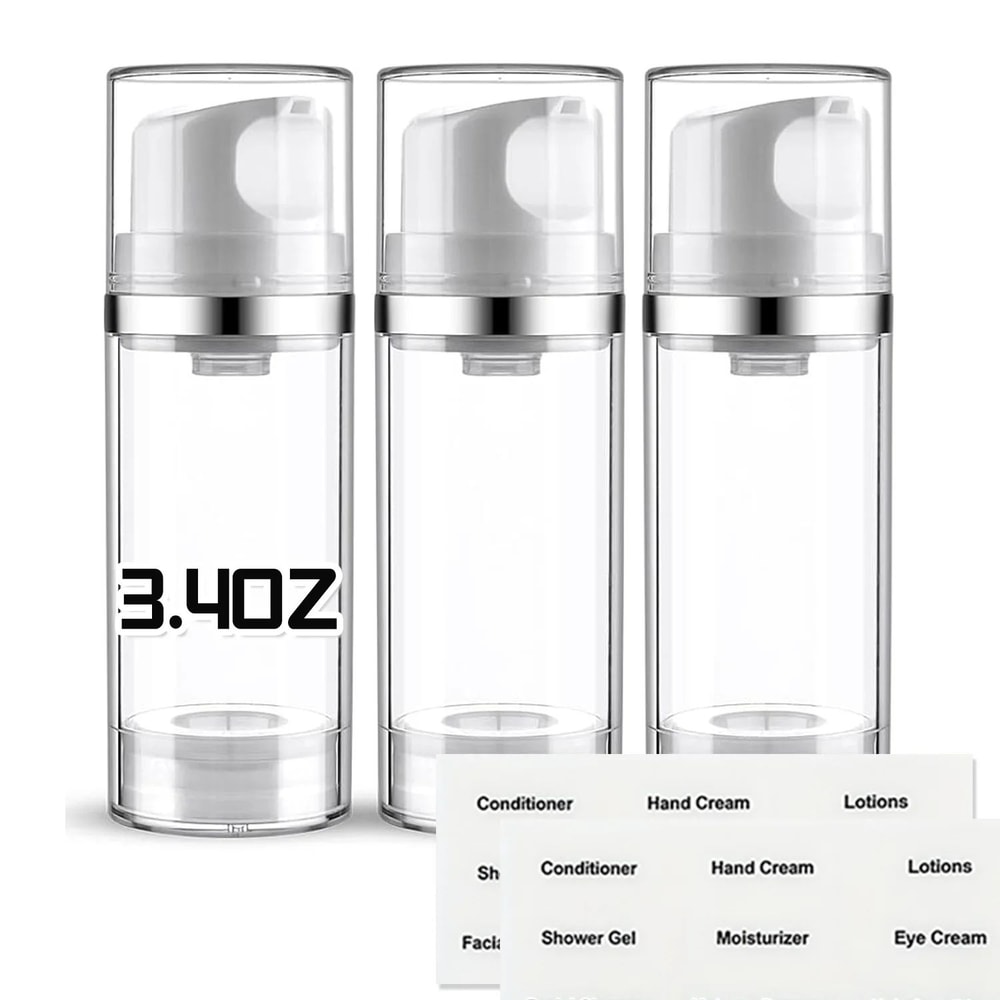 3Pack Airless Pump Bottles For Travel Refillable Cosmetic Lotion Dispensers 6