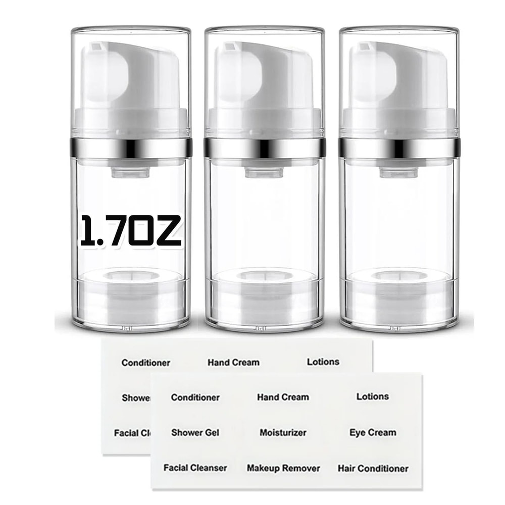 3Pack Airless Pump Bottles For Travel Refillable Cosmetic Lotion Dispensers 5