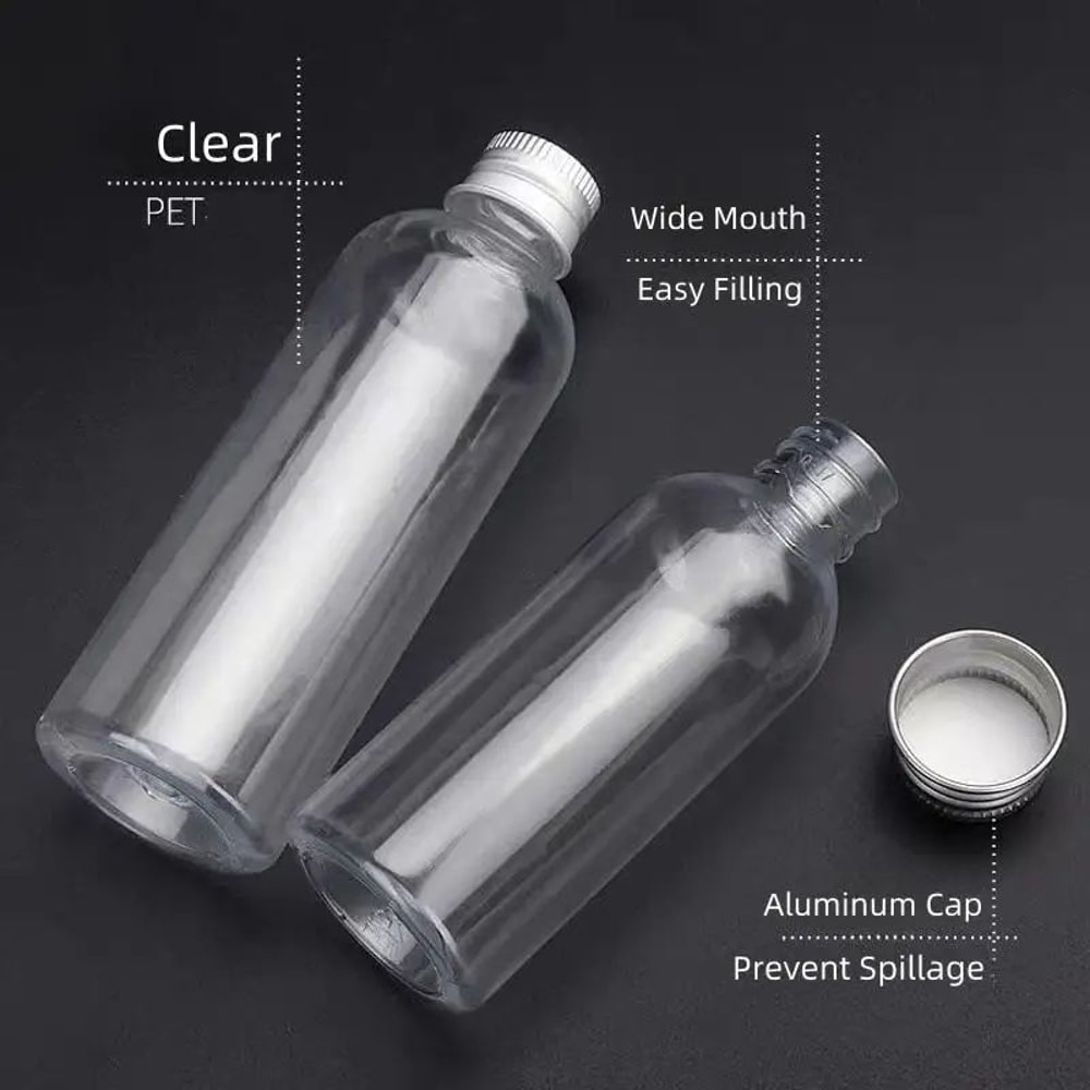 ClearGuard Refillable Travel Cosmetic Containers 50pcs Plastic Sample Bottles With Aluminum Caps 2