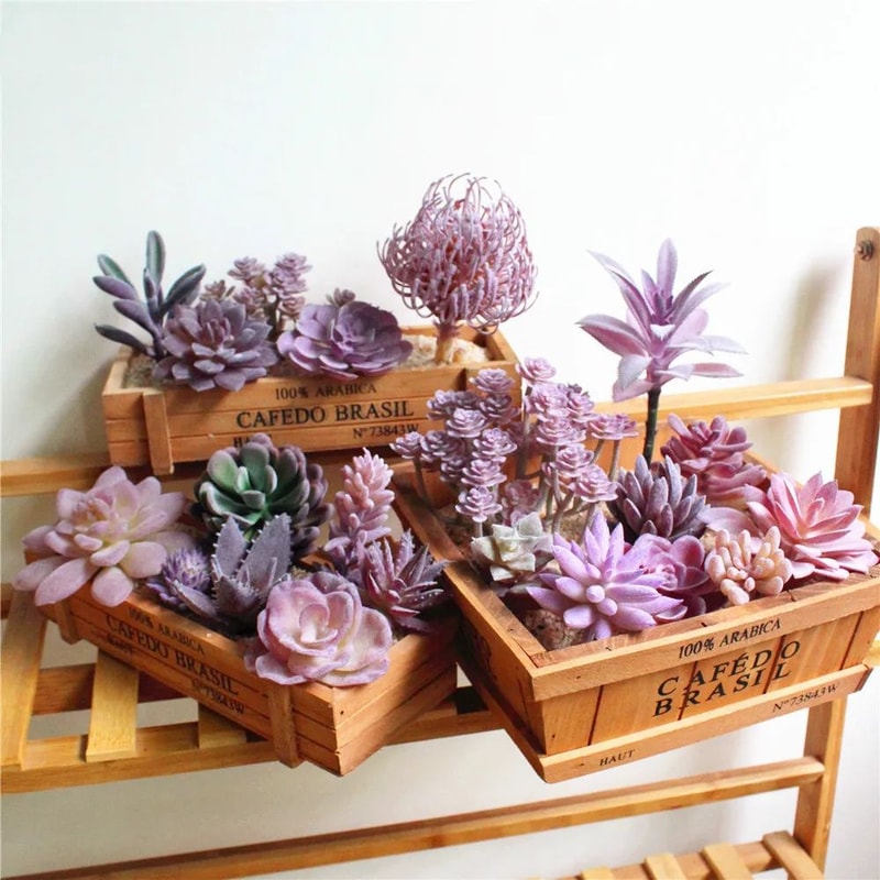 VelvetTouch Purple Artificial Succulents Realistic Flocked Faux Plants For Wall Home Decor 1