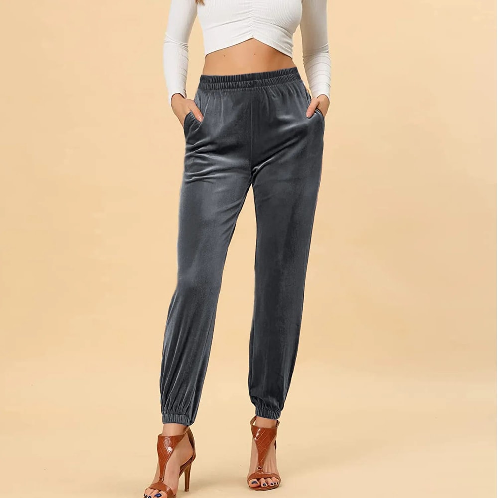 VelvetEase High Waisted Velvet Joggers For Women Relaxed Fit Harem Pants 3