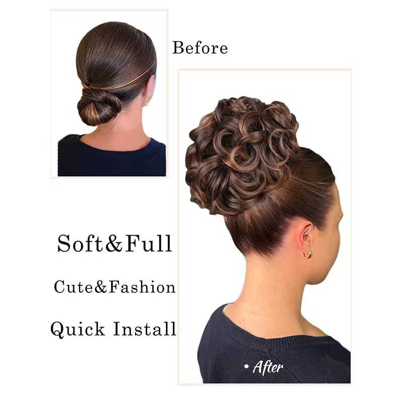 Effortless Messy Curly Bun Scrunchie ClipIn Synthetic Hair Bun Extension 2