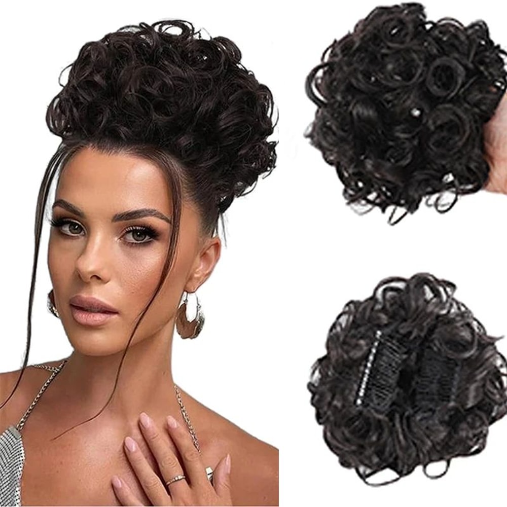 Effortless Messy Curly Bun Scrunchie ClipIn Synthetic Hair Bun Extension 7