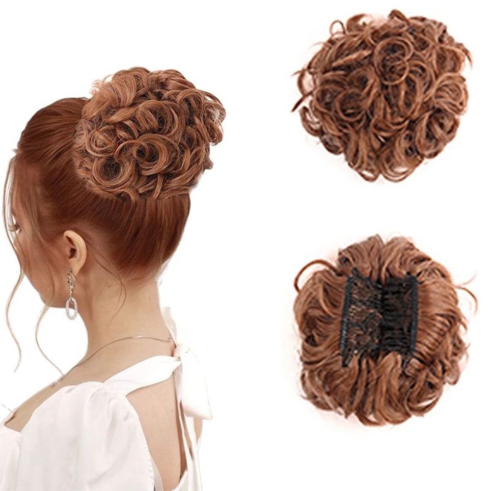 Effortless Messy Curly Bun Scrunchie ClipIn Synthetic Hair Bun Extension 8