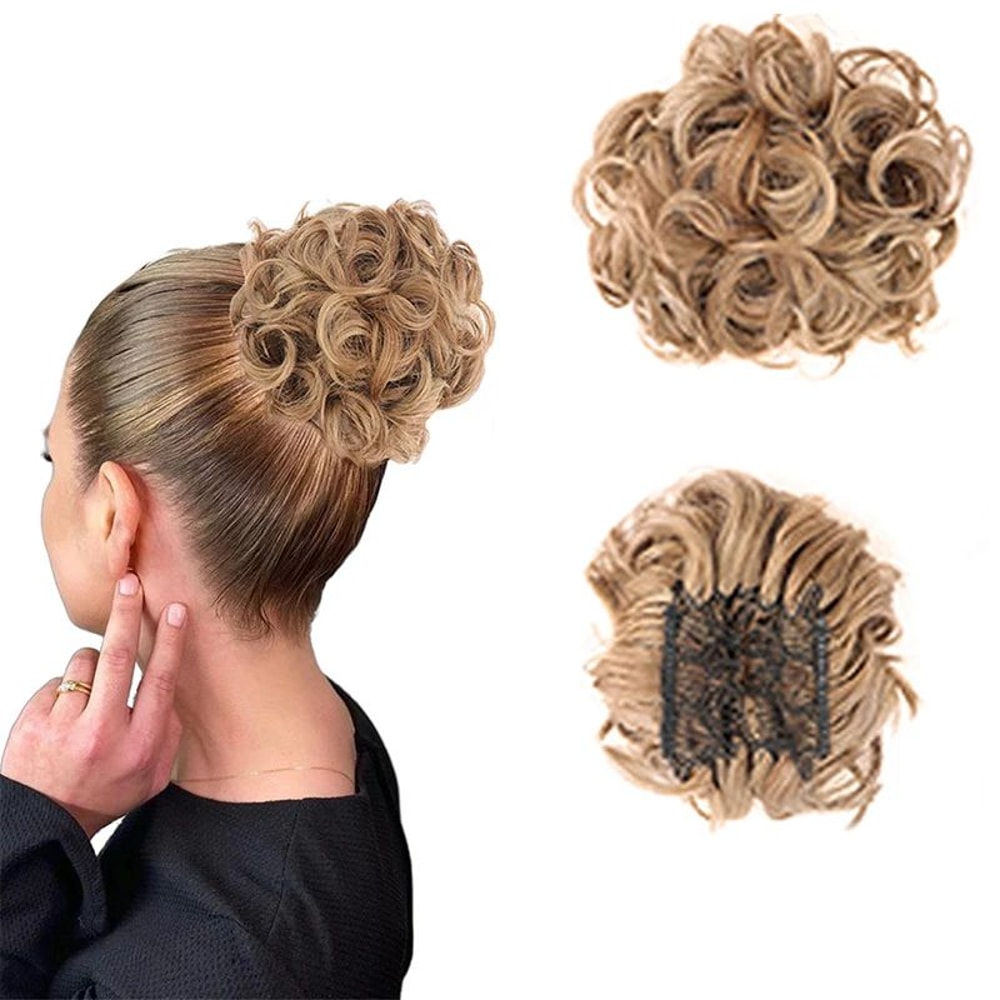 Effortless Messy Curly Bun Scrunchie ClipIn Synthetic Hair Bun Extension 9