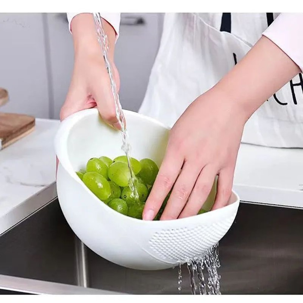 FreshFlow 2in1 Plastic Colander Bowl With Handle Multifunction Rice Washing Bowl Fruit Drain Bask 4