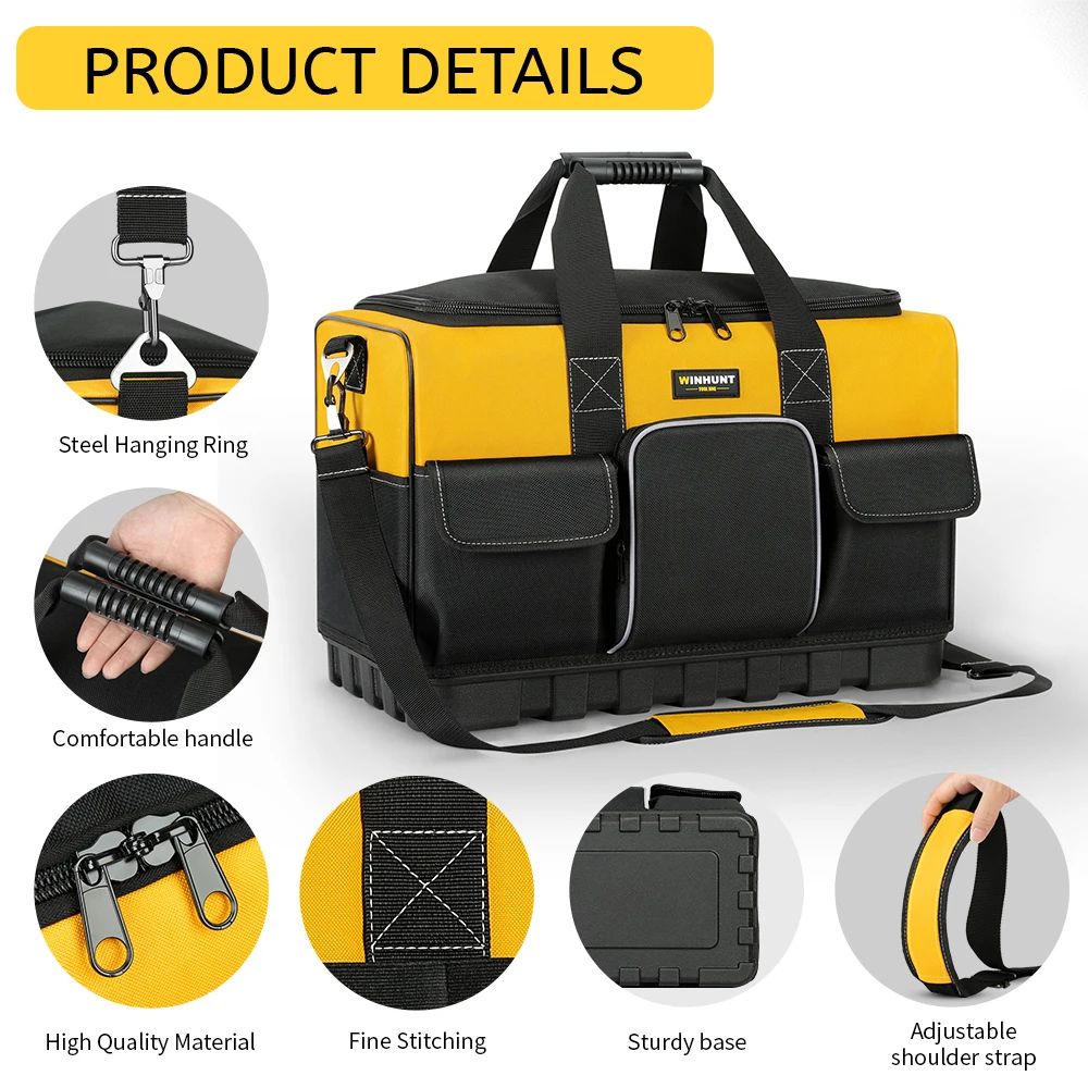 WINHUNT Pro Wide Mouth Tool Bag With Molded Base HeavyDuty Contractor Storage Tote 3