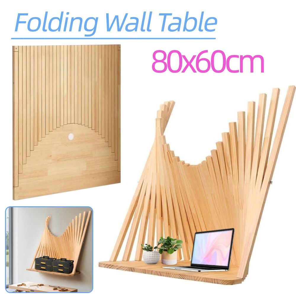 SpaceSaving Solid Wood Wall Mounted Folding Desk 80x60cm FoldDown Table 0