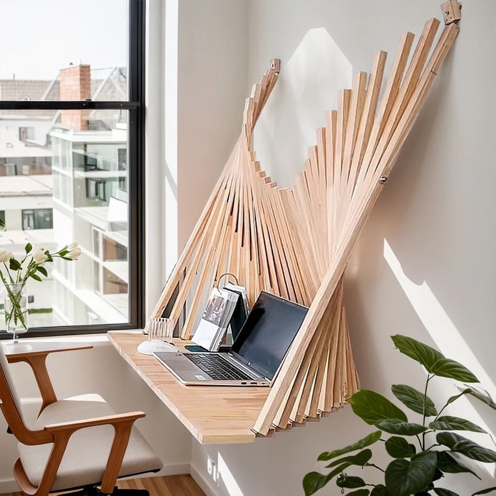 SpaceSaving Solid Wood Wall Mounted Folding Desk 80x60cm FoldDown Table 3