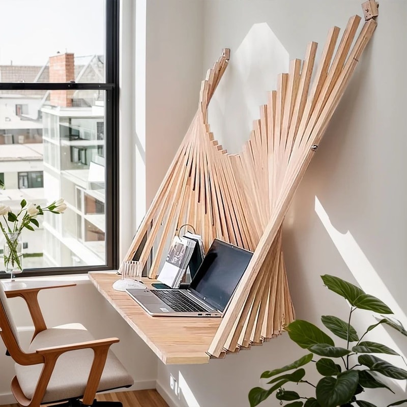 SpaceSaving Solid Wood Wall Mounted Folding Desk 80x60cm FoldDown Table 3