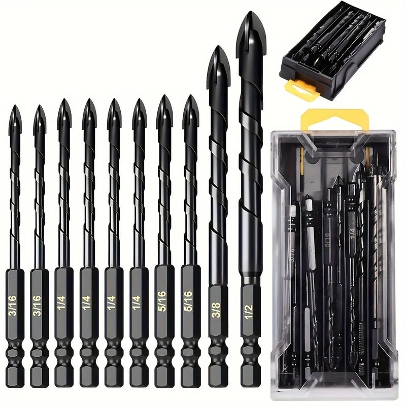 10Piece Tungsten Carbide Masonry Glass Drill Bit Set For Tile Brick Wood Plastic 7