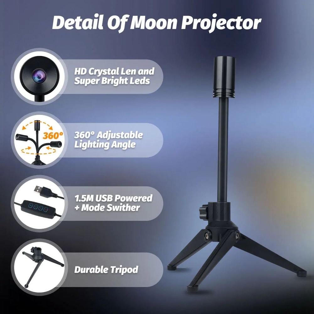 LunaGlow USB Moon Projector Night Light With 3 Colors Adjustable Brightness 0
