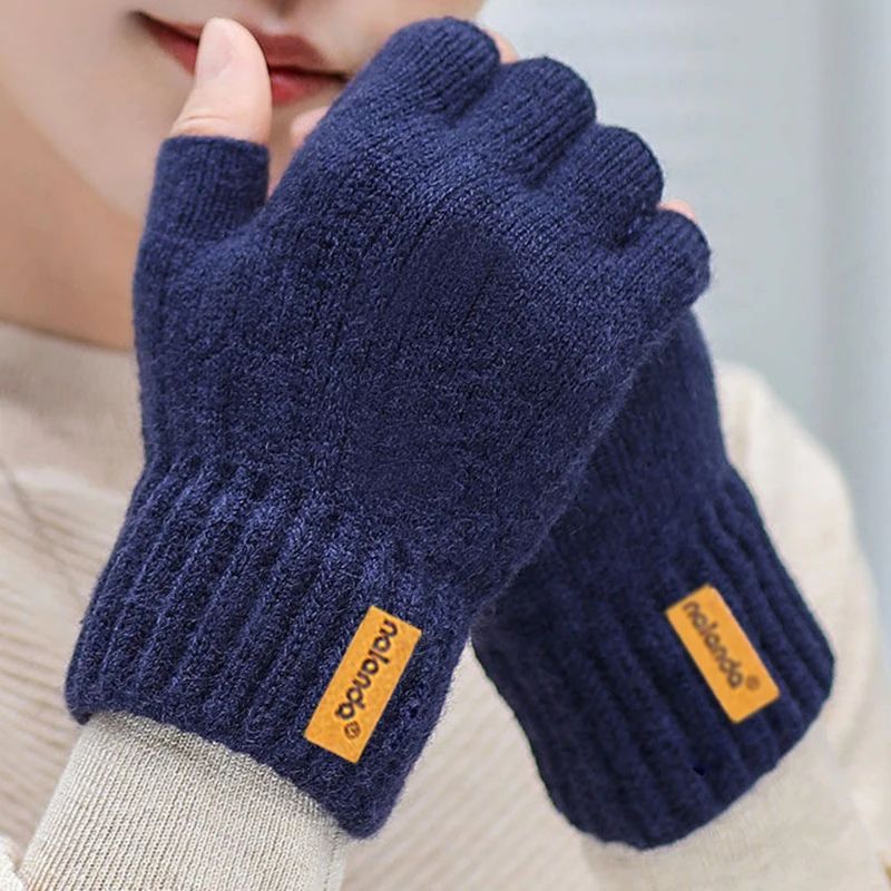 Winter Touchscreen Fingerless Gloves PlushLined Knitted Warm Gloves For Men Women 2