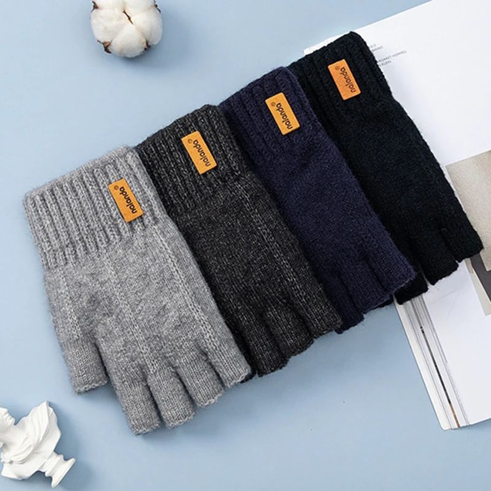 Winter Touchscreen Fingerless Gloves PlushLined Knitted Warm Gloves For Men Women 4
