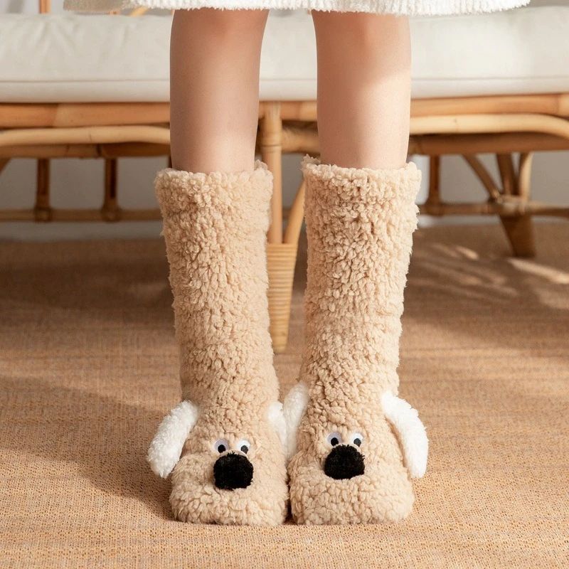 Cozy Dog Snow Slipper Socks NonSlip Winter Floor Socks For Women Couples 9