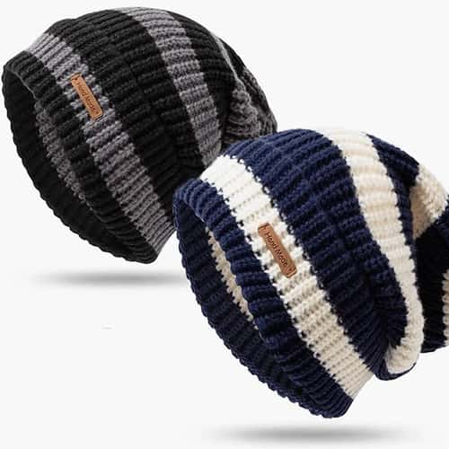 Korean Striped Knit Beanie – Lightweight Winter Hat for Men & Women