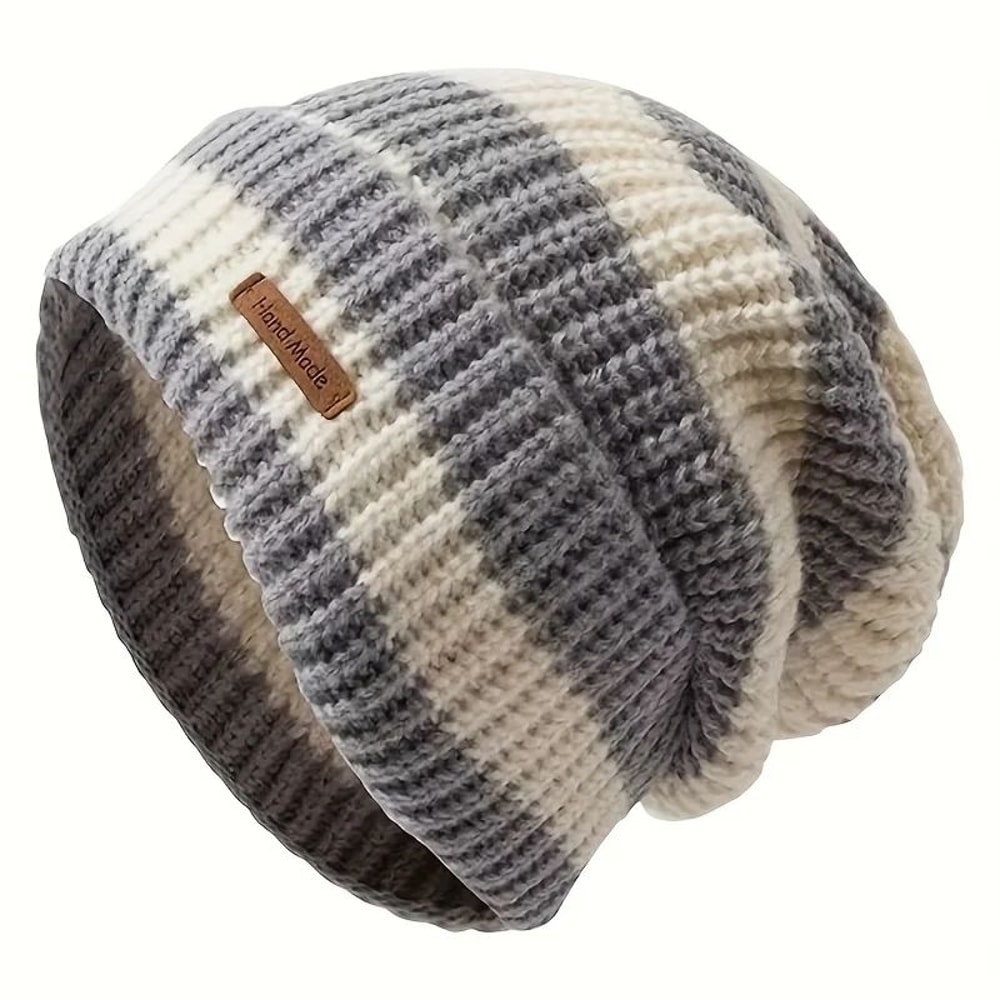 Korean Striped Knit Beanie Lightweight Winter Hat For Men Women 7