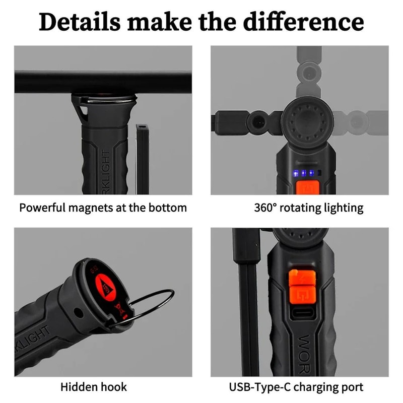 Magnetic Rechargeable LED Work Light For Camping Emergency Repairs 5