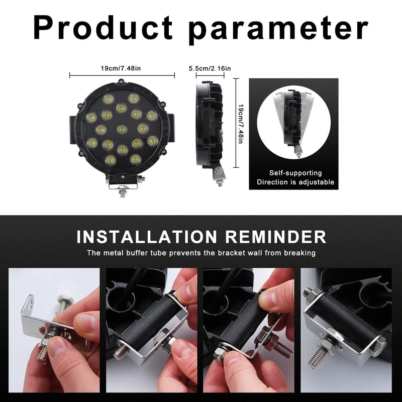 HYNBYZJ 100W Off Road LED Work Light Spot Beam IP68 Waterproof Auxiliary Lamp For Trucks Jeeps 5