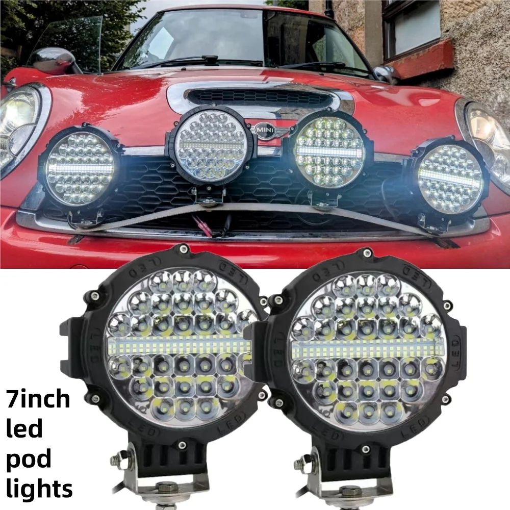 7Inch LED OffRoad Driving Lights Waterproof Round Work Light Pods For Trucks Jeeps ATVs 1