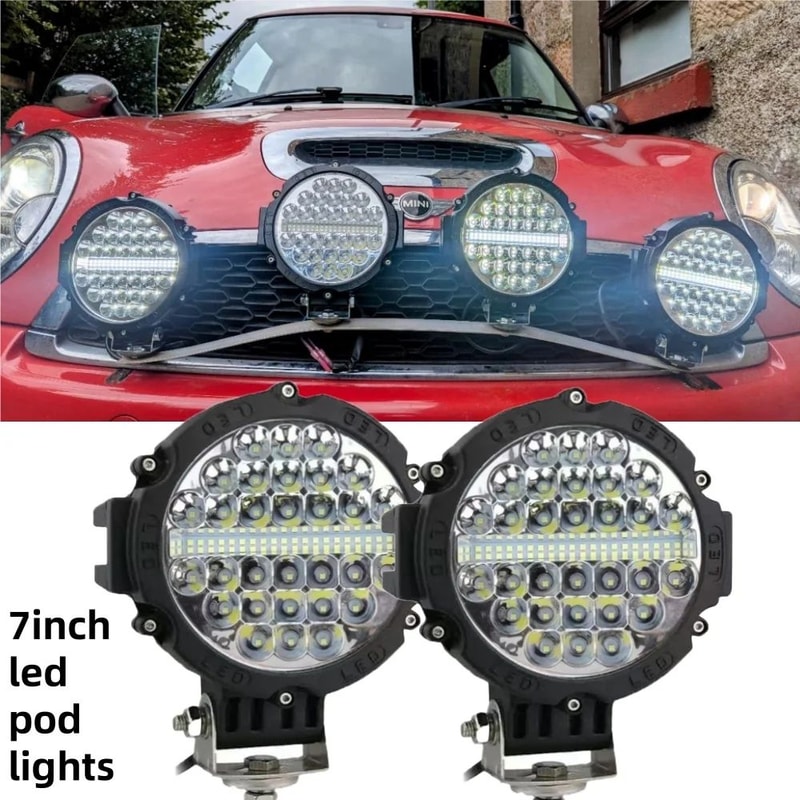 7Inch LED OffRoad Driving Lights Waterproof Round Work Light Pods For Trucks Jeeps ATVs 1