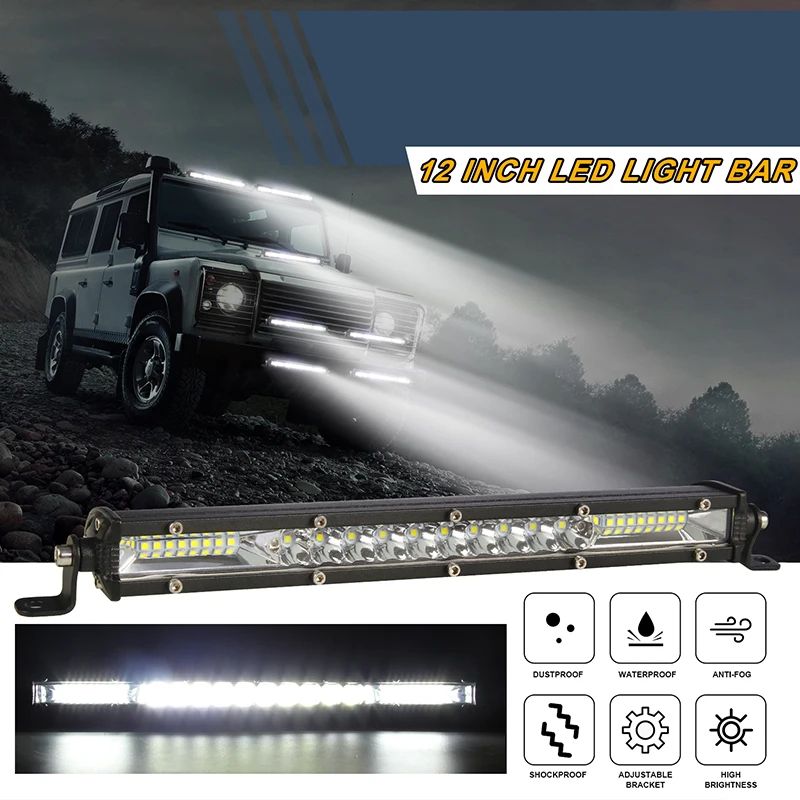 12 Inch Super Slim Off Road LED Light Bar 450W Flood Beam 12V24V Work Lamp 2